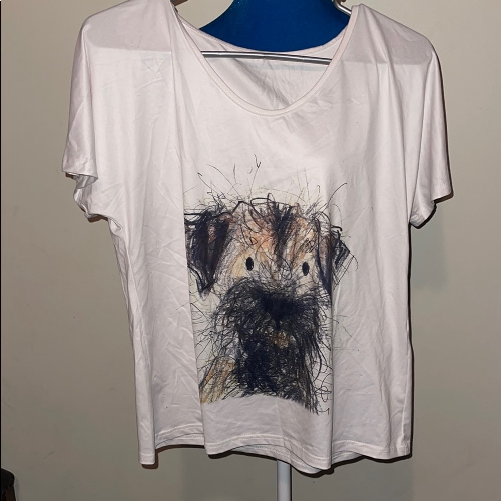 Women's White Dog Print Short Sleeve Tee